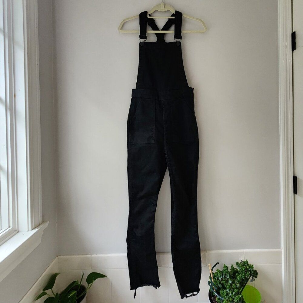 Madewell Skinny Overalls Cross Back High Rise Raw Hem Lunar Wash Black Women’s S
